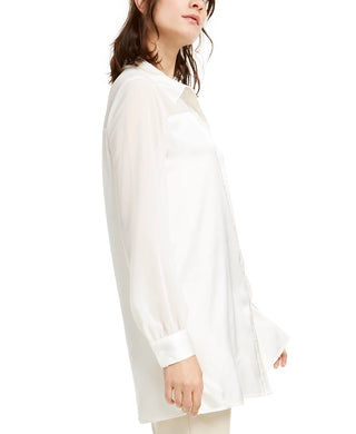 Alfani Women's Tunic Button Up Shirt White Size Large