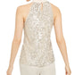 Alfani Women's Mock-Neck Sequined Blouse Beige Size XX Large