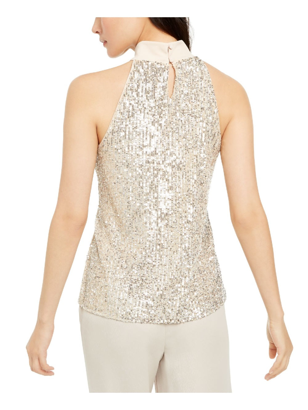 Alfani Women's Mock-Neck Sequined Blouse Beige Size XX Large