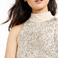 Alfani Women's Mock-Neck Sequined Blouse Beige Size XX Large
