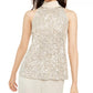 Alfani Women's Mock-Neck Sequined Blouse Beige Size XX Large