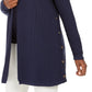 JM Women's Collection Cotton Side-Button Open-Front Cardigan Blue Size Extra Small