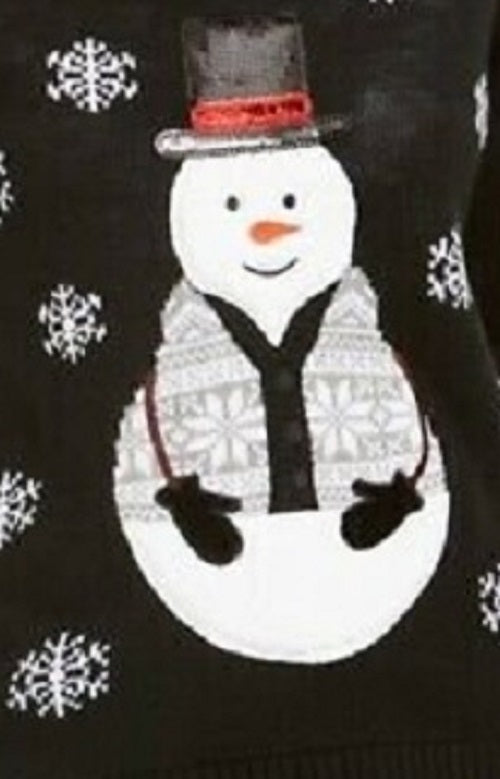 Karen Scott Women's Sequined Snowman Holiday Sweater Black Size XX-Large