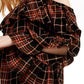 INC International Concepts Women's Ruffled Cold-Shoulder Plaid Top Black Size Large