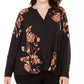 INC International Concepts Women's Floral Print Twist Hem Blouse Black Size 4X