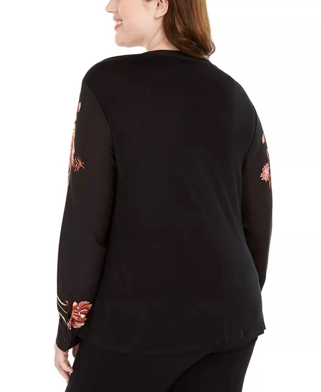 INC International Concepts Women's Floral Print Twist Hem Blouse Black Size 4X