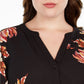 INC International Concepts Women's Floral Print Twist Hem Blouse Black Size 4X