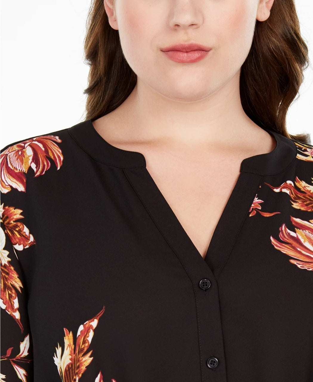 INC International Concepts Women's Floral Print Twist Hem Blouse Black Size 4X
