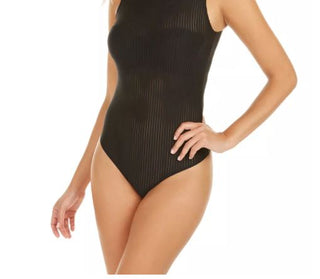 INC International Concepts Women's Shadow Stripe Thong Bodysuit Black Size Small