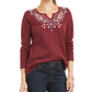 Style & Co Women's Embroidered Split-Neck Cotton Thermal Top  Red Size Medium