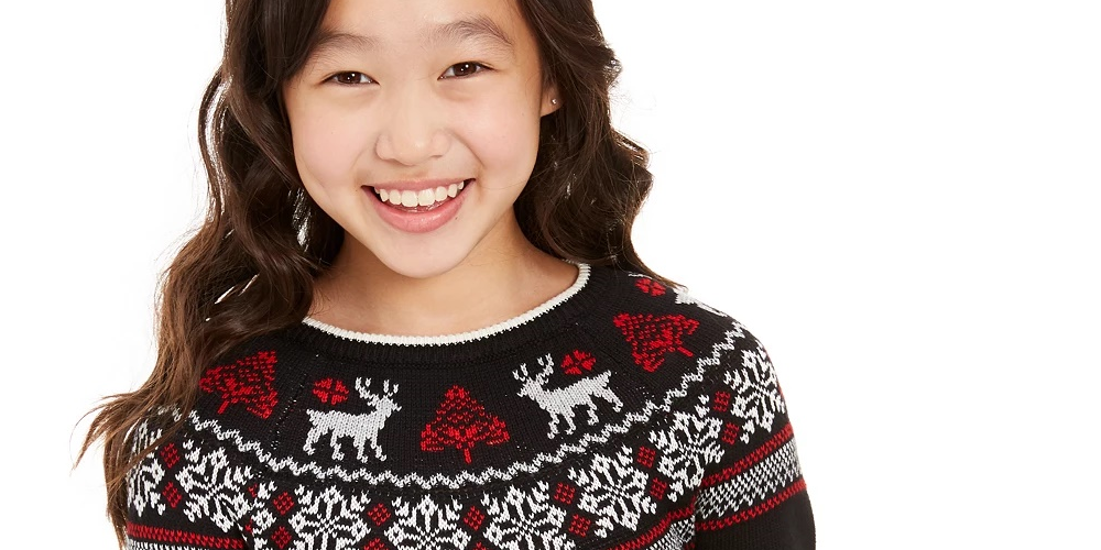 Charter Club Big Girls Fair Isle Family Sweater Black Size Medium
