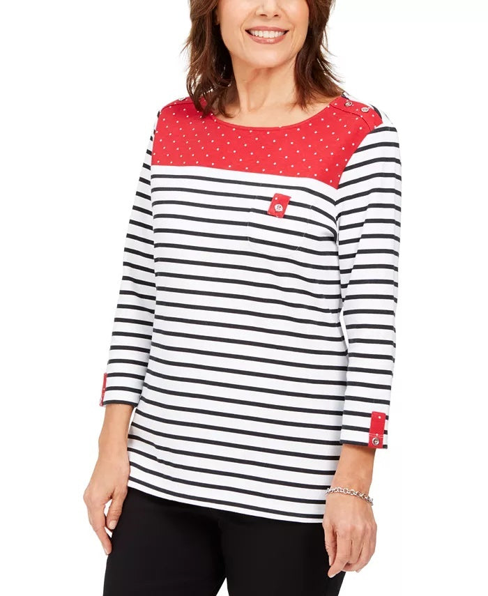 Karen Scott Women's Sport Colorblocked Striped Top  Red Size XX-Large
