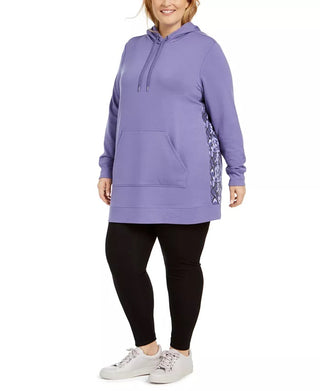 Ideology Women's Plus Snakeskin Printed Panel Hoodie Purple Size 1X