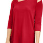 Alfani Women's Petite Asymmetrical Cut-Out Top Red Size Medium
