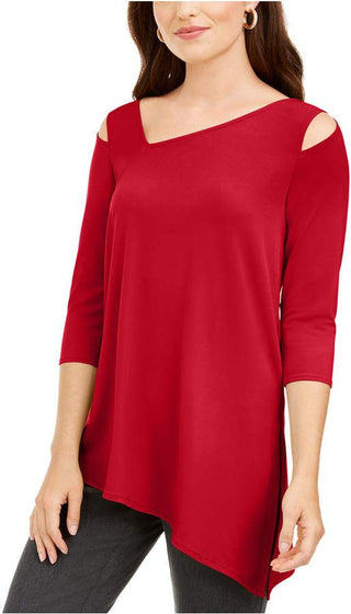 Alfani Women's Petite Asymmetrical Cut-Out Top Red Size Medium