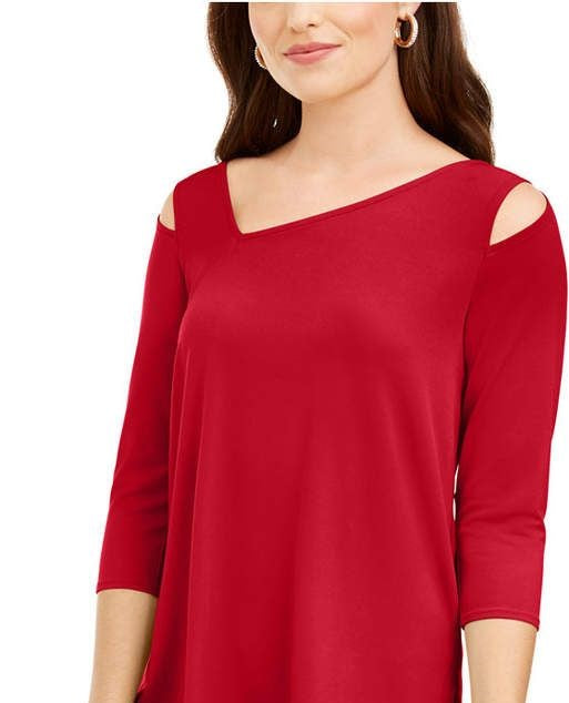 Alfani Women's Petite Asymmetrical Cut-Out Top Red Size Medium
