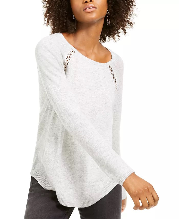 INC International Concepts Women's Peekaboo Grommet Sweater Gray Size Large