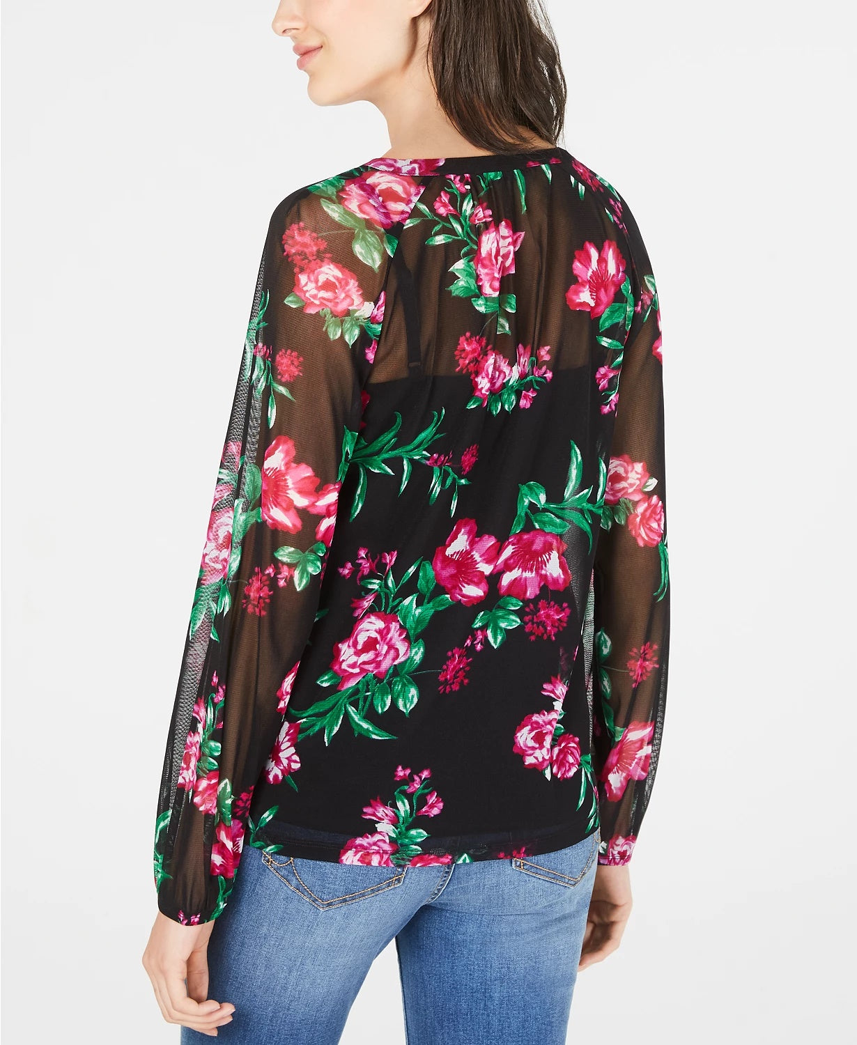 INC International Concepts Women's Printed Lace-Up Top Black Size Small