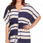 Charter Club Women's Tie-Waist Striped Poncho Top Blue Size Medium