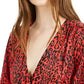 Bar III Women's Printed Surplice-Neck Blouson-Sleeve Bodysuit Dark Red Size Small