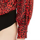 Bar III Women's Printed Surplice-Neck Blouson-Sleeve Bodysuit Dark Red Size Small