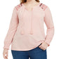 Style & Co Women's Plus Cotton Gauze Embroidered Peasant Top Pink Size 2X