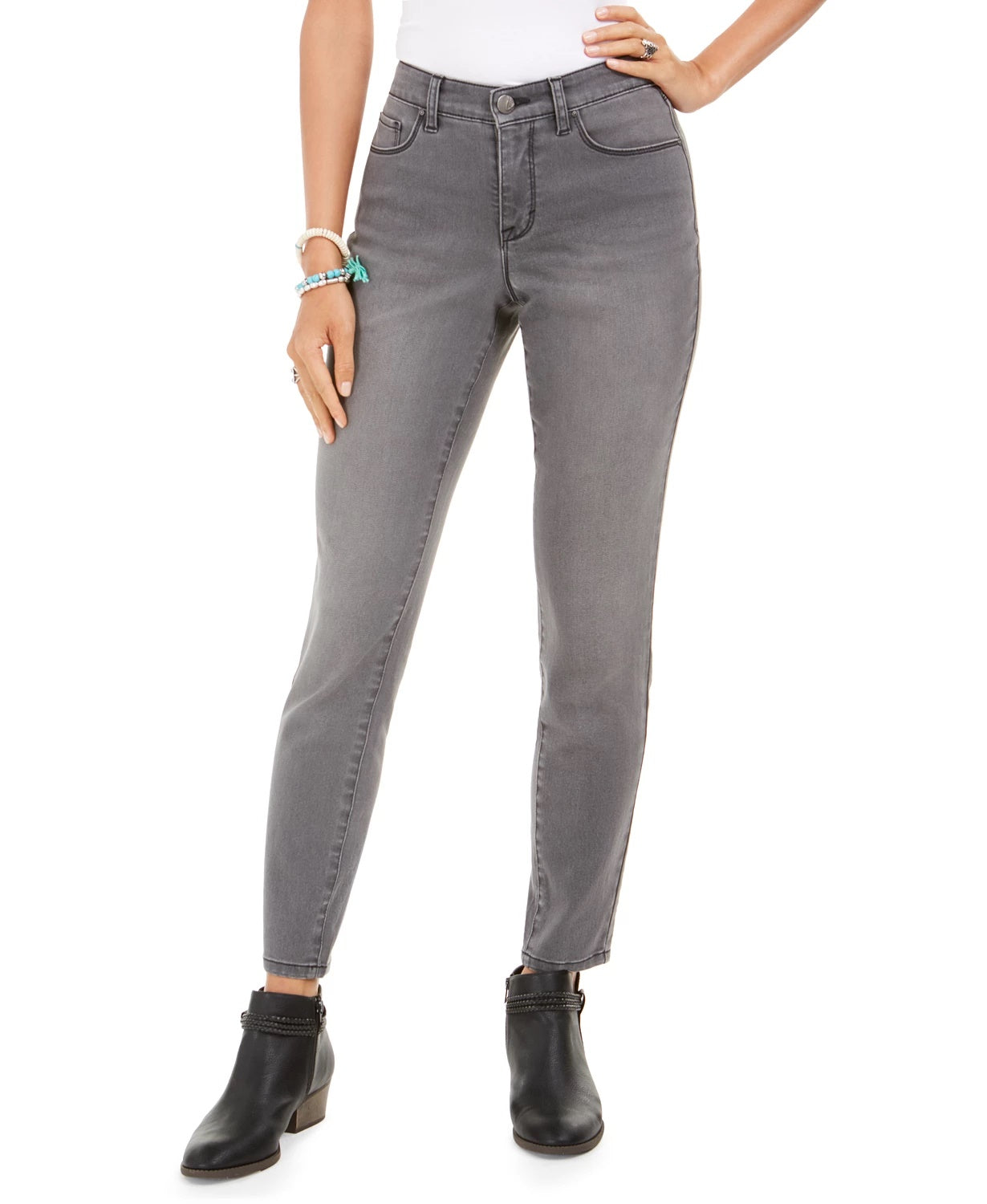 Style & Co Women's Curvy Fit Skinny Bling Pocket Jeans Charcoal Size 4