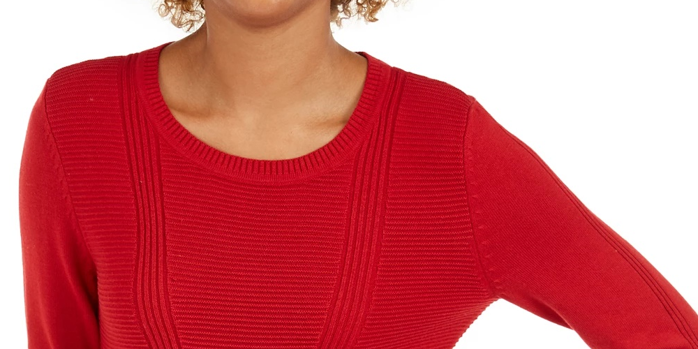 Style & Co Women's Mixed Stitch Sweater Red Size Large