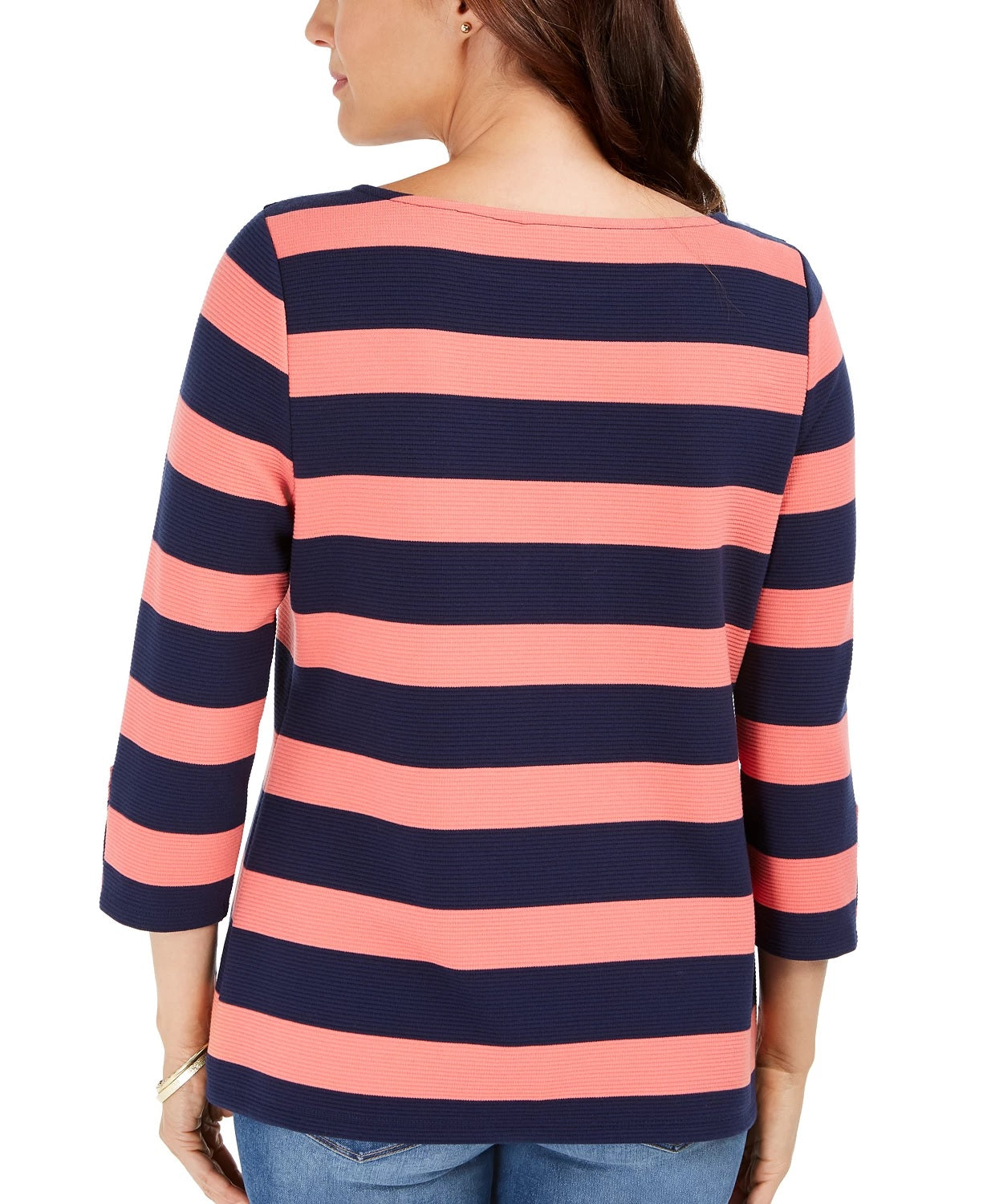 Charter Club Women's Grommet-Trim Striped Top Red Size Small