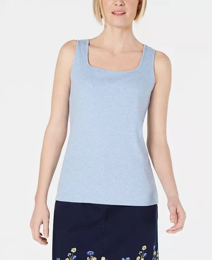 Karen Scott Women's Square Neck Cotton Tank Top Blue Size Small