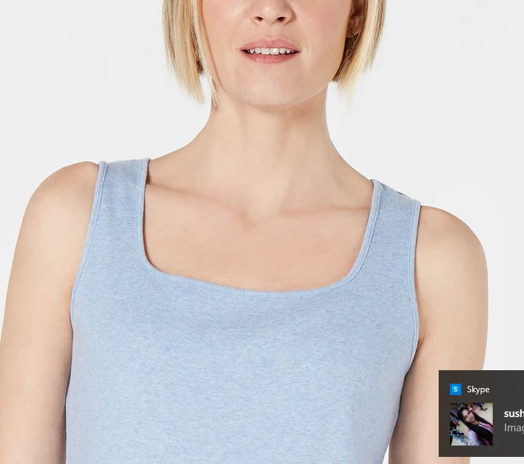 Karen Scott Women's Square Neck Cotton Tank Top Blue Size Small