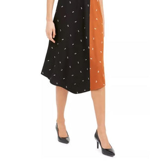 Alfani Women's Asymmetrical Twin Print Skirt Brown Size 10