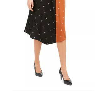 Alfani Women's Asymmetrical Twin Print Skirt Brown Size 10