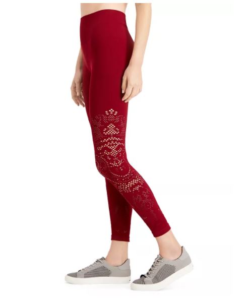 Ideology Women's Seamless Perforated High Rise Leggings Red Size Large