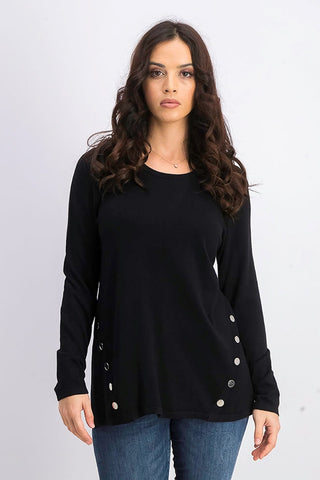 Alfani Women's Petite Hardware Seamed Pullover Sweater Black Size Medium