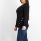 Alfani Women's Petite Hardware Seamed Pullover Sweater Black Size Medium