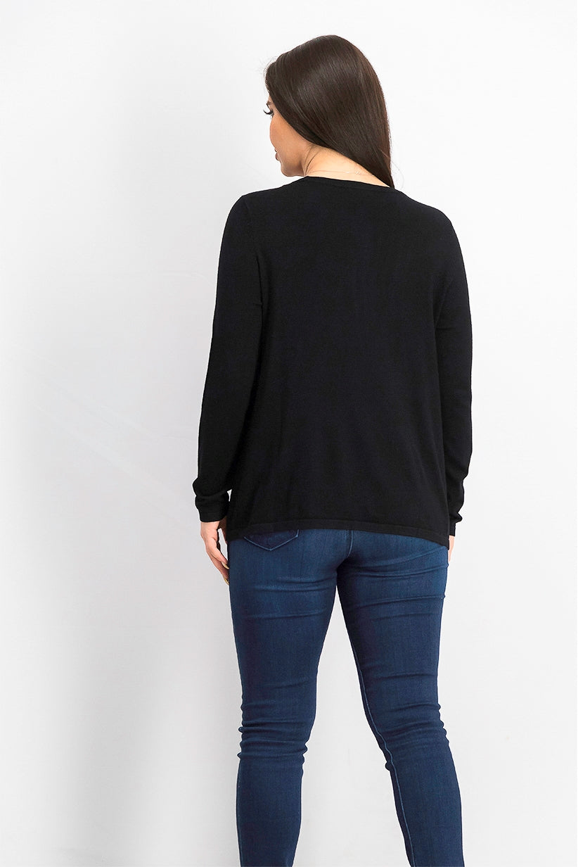 Alfani Women's Petite Hardware Seamed Pullover Sweater Black Size Medium