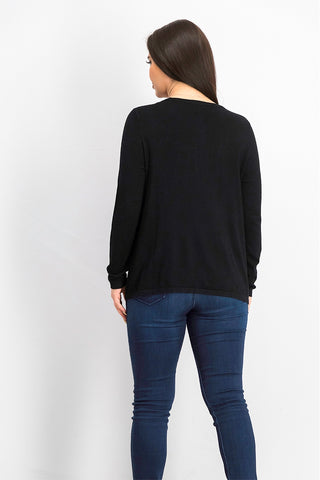 Alfani Women's Petite Hardware Seamed Pullover Sweater Black Size Medium