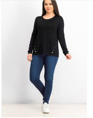 Alfani Women's Hardware Seamed Pullover Sweater Black Size Petite Small