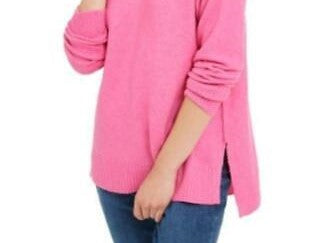 Bar III Women's Becca Tilley X Turtleneck High Low Sweater Pink Size X-Small
