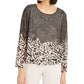 Alfani Women's Printed Angel Sleeve Bubble Top Black Size Small
