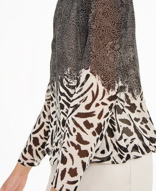 Alfani Women's Printed Angel Sleeve Bubble Top Black Size Small