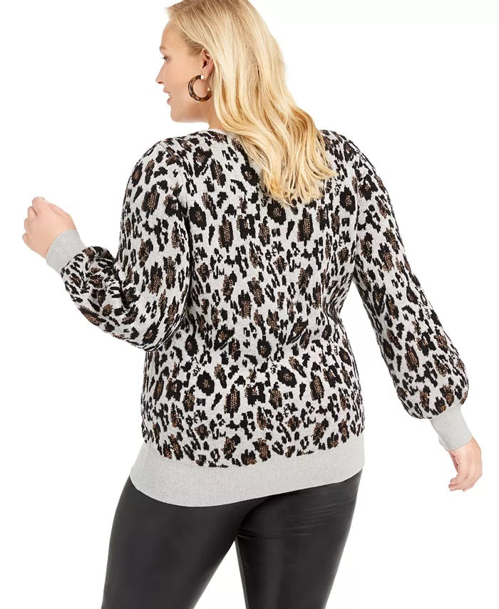 Alfani Women's Metallic Animal Print Sweater Grey Size 1X