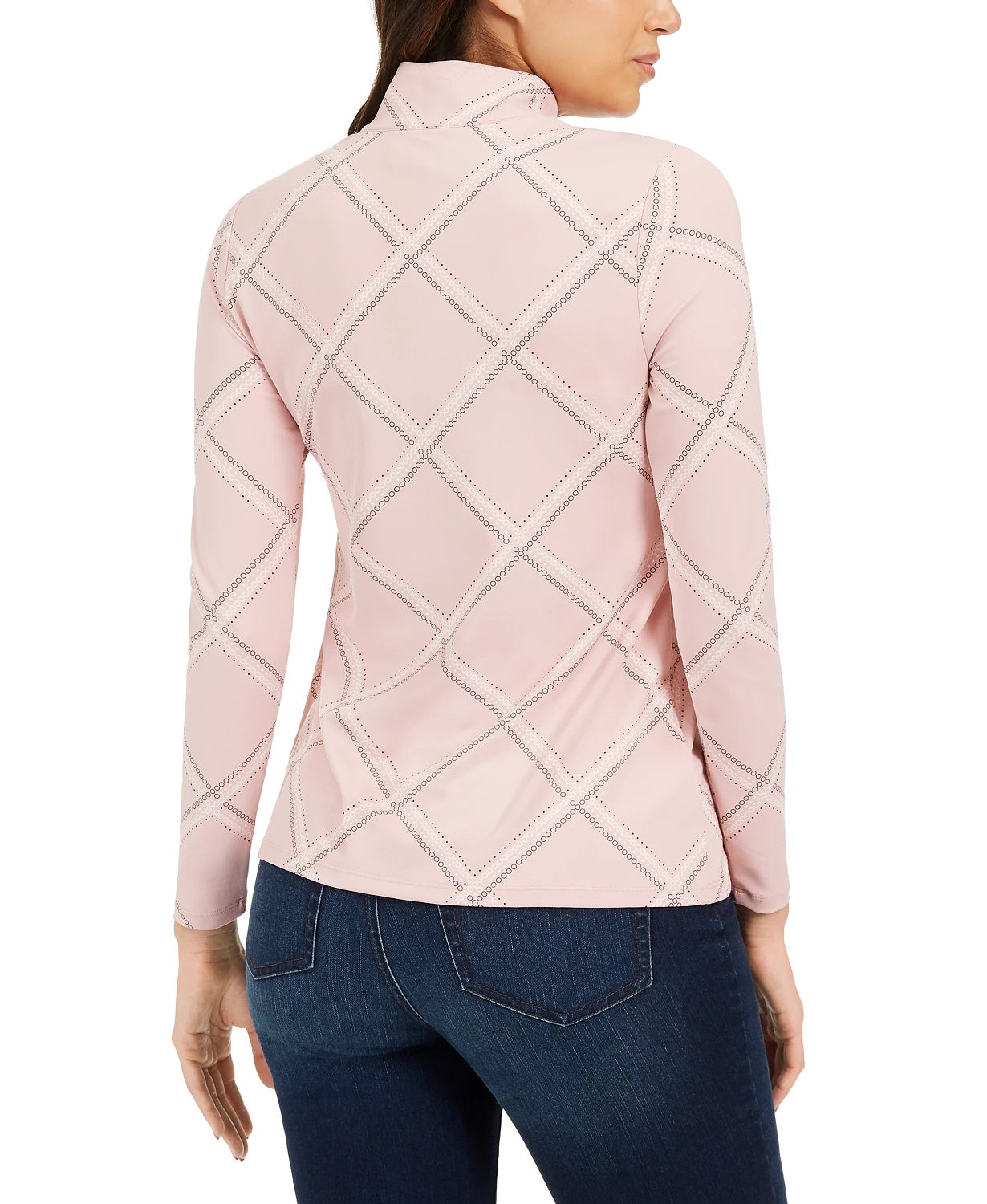 Charter Club Women's Printed Half-Zip Top Pink Size Small