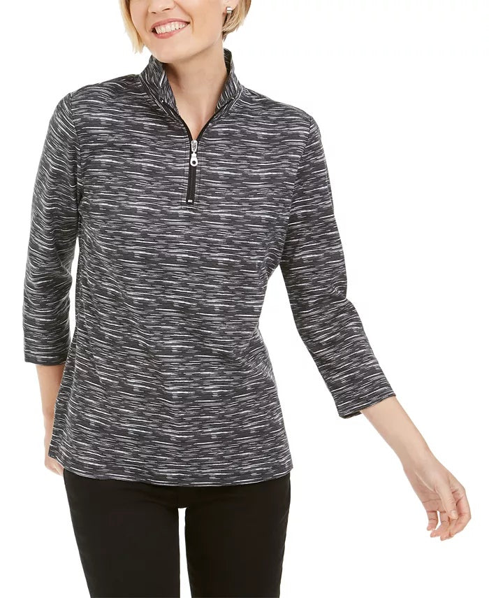Karen Scott Women's Zip Neck Pullover Black Size Small