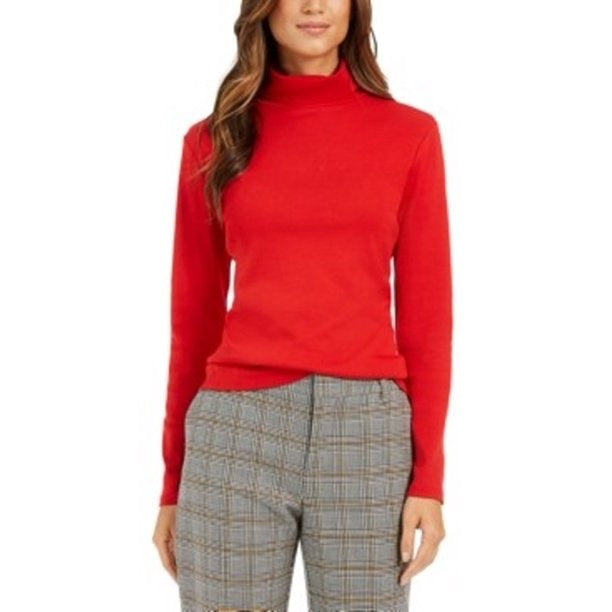 Charter Club Women's Pima Turtleneck Top Medium Red Size Small