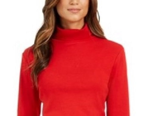 Charter Club Women's Pima Turtleneck Top Medium Red Size Small