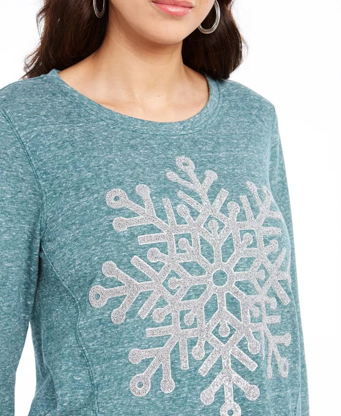 Style & Co Women's Snowflake Graphic Sweatshirt Green Size Large