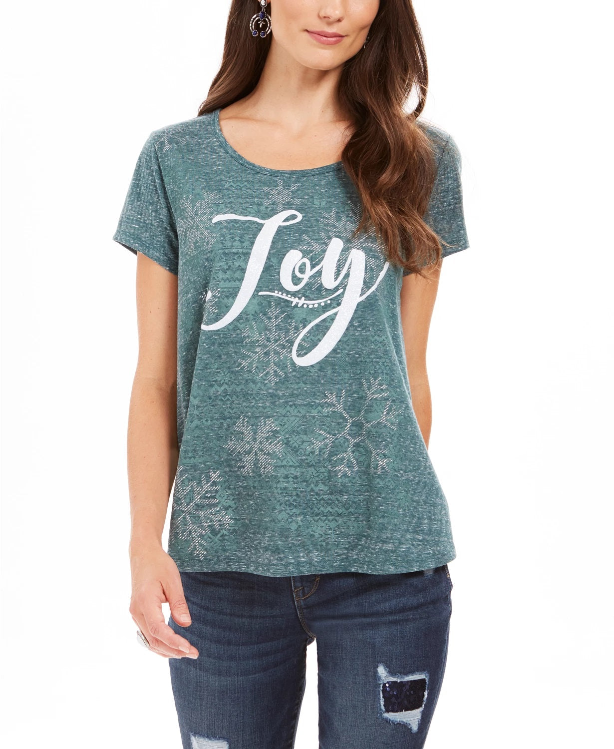 Style & Co Women's Joy Graphic T-Shirt Green Size XX Large