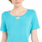 Karen Scott Women's Studded Keyhole Top Blue Size Small